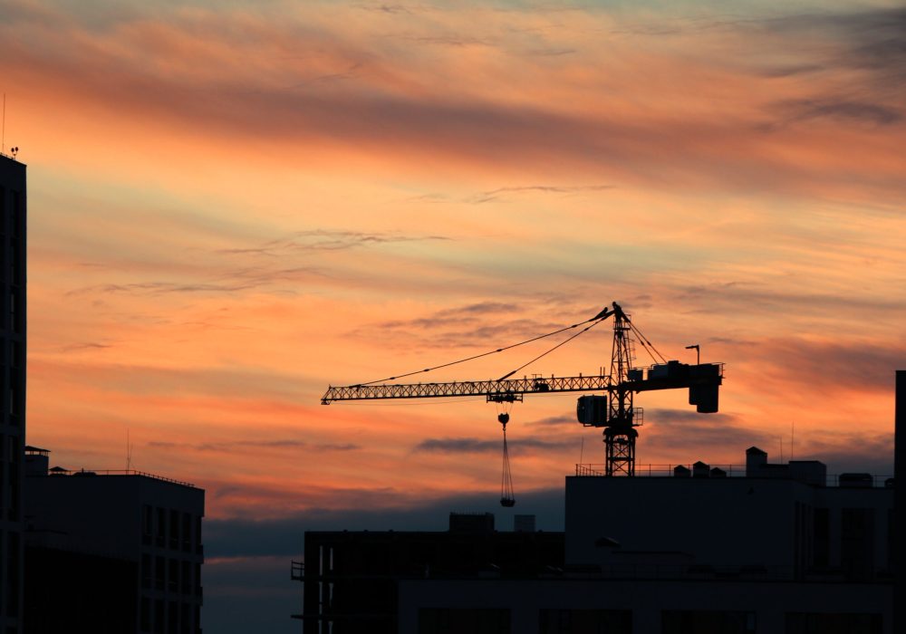 A beautiful shot of a silhouette of a crane during the sunset